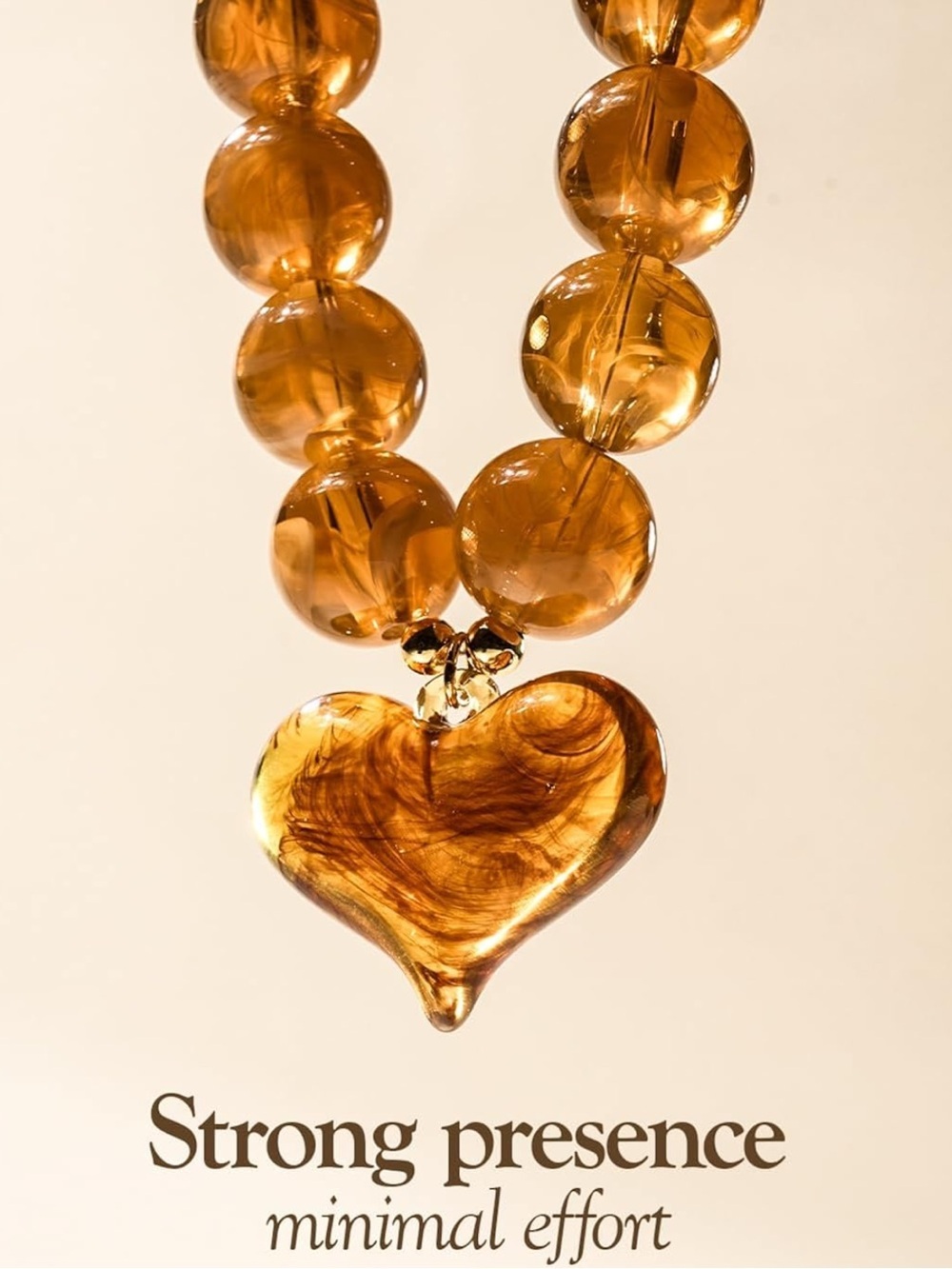 Anthropologie Amber Bead Heart Pendant Necklace - Brown Gold - Picture 2 of 5